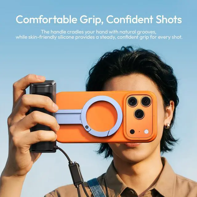 Alt view image 2 of 7 - MG13 Magnetic Phone Grip Power Bank 5000mAh, Bluetooth Wireless Remote Shutter 33ft, Type-C Fast Charging, 1/4-20 Tripod Thread, Vertical Camera Grip Compatible with iPhone 17 16 15 Pro Max