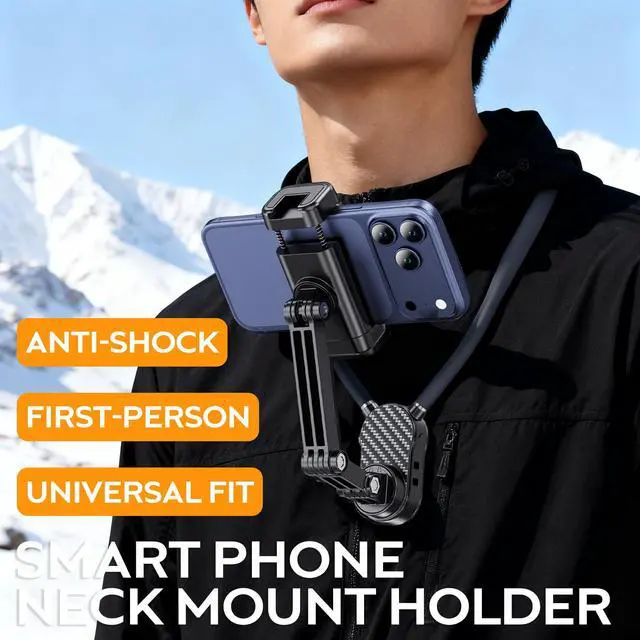 Alt view image 2 of 7 - Clip Neck Phone Holder, POV/Vlog Recording Selfie Hand Free Neck Mount, Cooking/Riding Video Fliming, Anti-Shake Chest Strap, for iPhone Android, 360° Adjustable