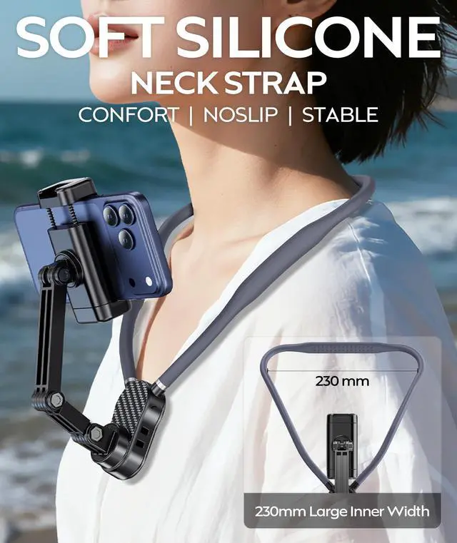 Alt view image 4 of 7 - Clip Neck Phone Holder, POV/Vlog Recording Selfie Hand Free Neck Mount, Cooking/Riding Video Fliming, Anti-Shake Chest Strap, for iPhone Android, 360° Adjustable