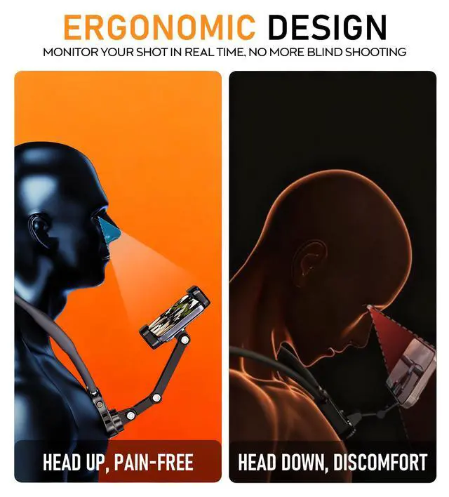 Alt view image 6 of 7 - Clip Neck Phone Holder, POV/Vlog Recording Selfie Hand Free Neck Mount, Cooking/Riding Video Fliming, Anti-Shake Chest Strap, for iPhone Android, 360° Adjustable