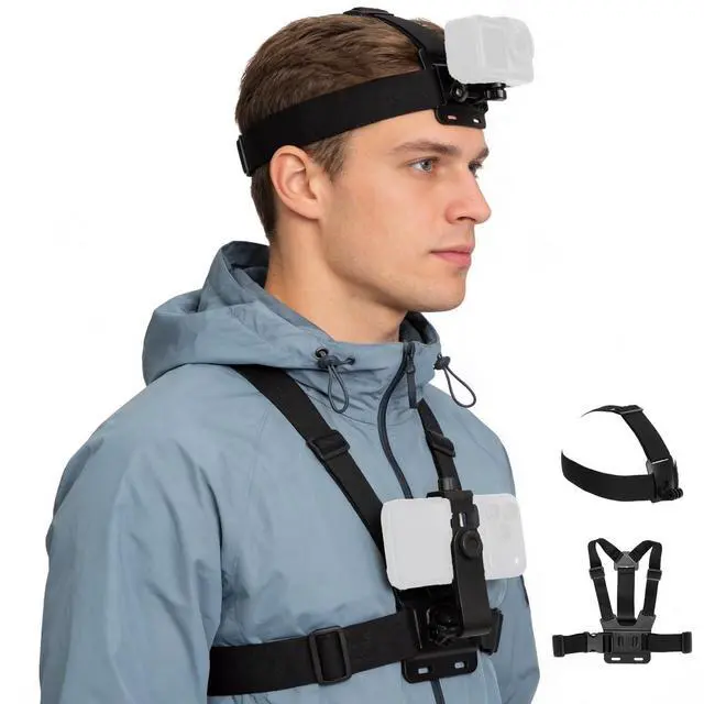 Main image of Mobile Phone Chest & Head Strap Mount Kit for POV VLOG, Hands-Free Body Holder Compatible with iPhone Samsung, GoPro Hero 987654321, DJI Osmo, AKASO, SJCAM, Insta360 Action Cameras