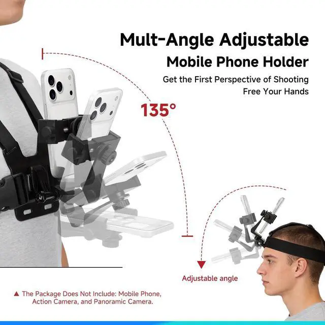 Alt view image 3 of 7 - Mobile Phone Chest & Head Strap Mount Kit for POV VLOG, Hands-Free Body Holder Compatible with iPhone Samsung, GoPro Hero 987654321, DJI Osmo, AKASO, SJCAM, Insta360 Action Cameras