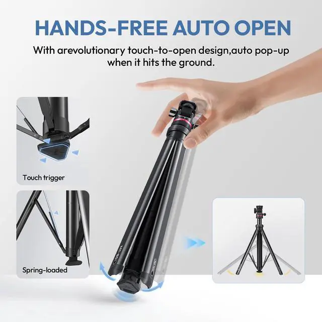 Alt view image 2 of 7 - MT-80 Aluminum Tripod Stand, 7FT Extendable Camera Phone Tripod for Travel, Auto Pop-Up, 1/4" Screw, 360 Ball Head Portable Photo Video Light Stand for DSLR Camera, Ring Light, Video Rig