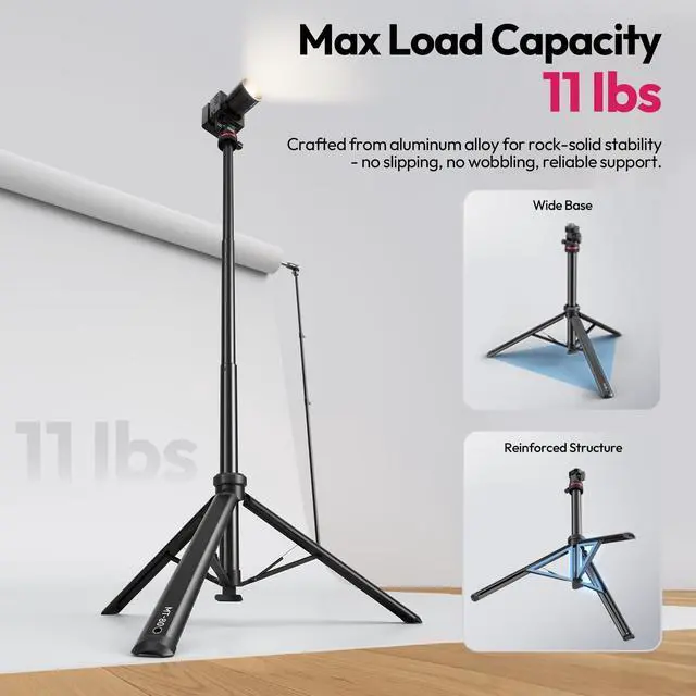 Alt view image 7 of 7 - MT-80 Aluminum Tripod Stand, 7FT Extendable Camera Phone Tripod for Travel, Auto Pop-Up, 1/4" Screw, 360 Ball Head Portable Photo Video Light Stand for DSLR Camera, Ring Light, Video Rig