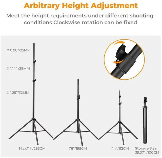 Alt view image 3 of 7 - Light Stand for Photography, 9.1ft/2.8M Portable Extendable Photo Video Tripod Stand, Heavy Duty Light Stand Lighting Tripod with 1/4" Screw for Strobe Light/Webcams/Cameras/Softbox