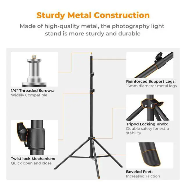 Alt view image 2 of 7 - Light Stand for Photography, 9.1ft/2.8M Portable Extendable Photo Video Tripod Stand, Heavy Duty Light Stand Lighting Tripod with 1/4" Screw for Strobe Light/Webcams/Cameras/Softbox
