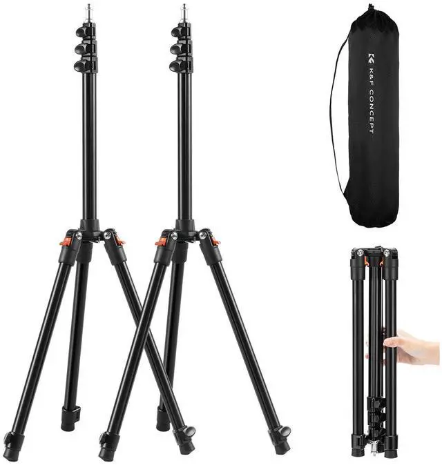 Main image of Extendable Photography Stand, Adjustable 6.56ft/78.7"/2M Aluminum Tripod with 1/4" Screw,Reversible Portable Studio Lighting Tripod for Strobe Light/Webcams/Cameras with Bag(2-Pack)