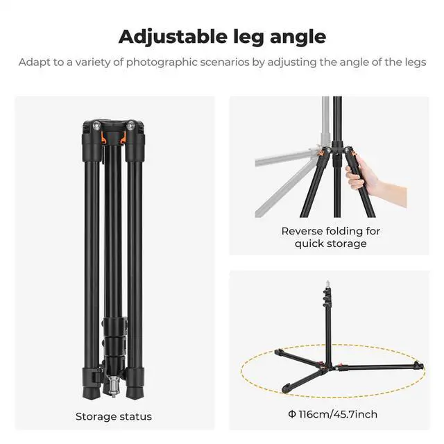 Alt view image 6 of 7 - Extendable Photography Stand, Adjustable 6.56ft/78.7"/2M Aluminum Tripod with 1/4" Screw, Reversible Portable Studio Lighting Tripod for Strobe Light/Webcams/Cameras with Bag(1-Pack