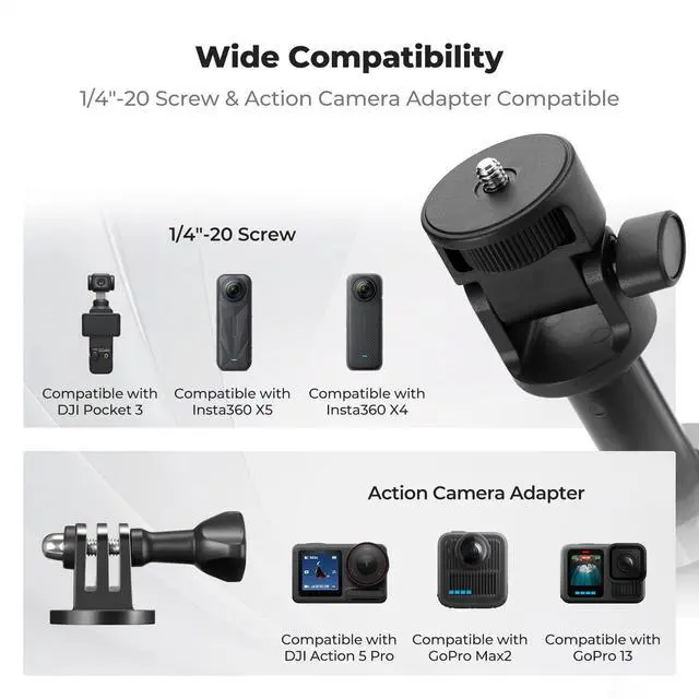 Alt view image 2 of 7 - MS24 Selfie Stick Tripod, 69" Extendable Light Stand with 1/4" Screw and Remote, Camera Phone Stand Mini Tripod Compatible with DJI OSMO 360 Pocket 4/3, iPhone 17, Action Camera.