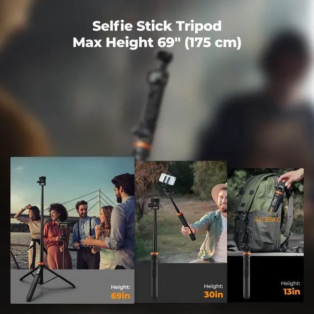 Alt view image 5 of 7 - MS24 Selfie Stick Tripod, 69" Extendable Light Stand with 1/4" Screw and Remote, Camera Phone Stand Mini Tripod Compatible with DJI OSMO 360 Pocket 4/3, iPhone 17, Action Camera.