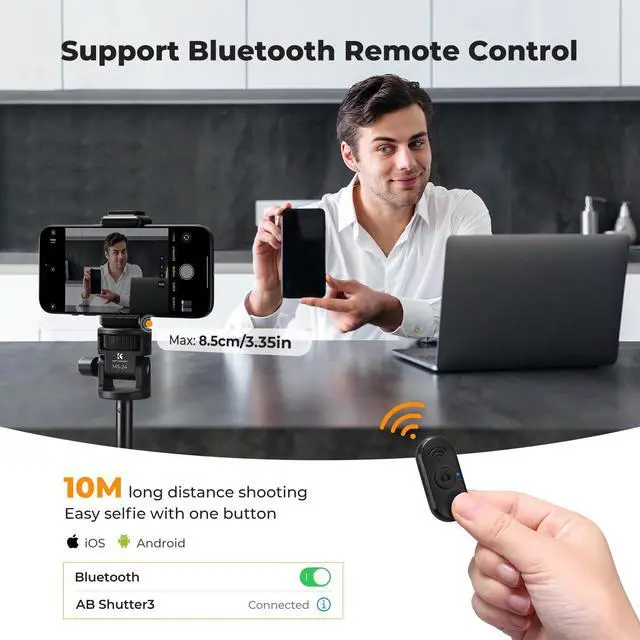 Alt view image 4 of 7 - MS24 Selfie Stick Tripod, 69" Extendable Light Stand with 1/4" Screw and Remote, Camera Phone Stand Mini Tripod Compatible with DJI OSMO 360 Pocket 4/3, iPhone 17, Action Camera.