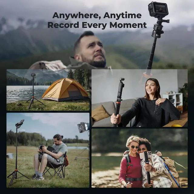Alt view image 7 of 7 - MS24 Selfie Stick Tripod, 69" Extendable Light Stand with 1/4" Screw and Remote, Camera Phone Stand Mini Tripod Compatible with DJI OSMO 360 Pocket 4/3, iPhone 17, Action Camera.