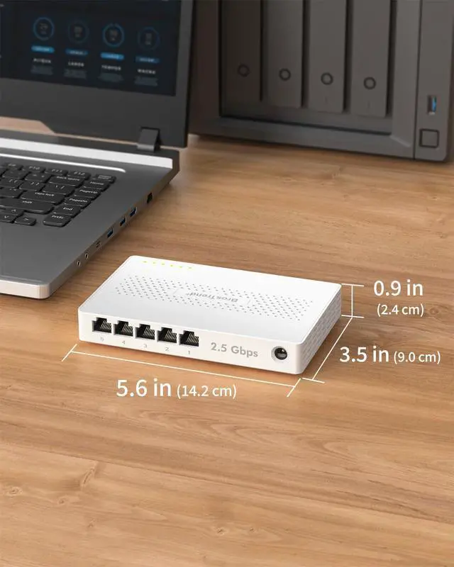 Alt view image 7 of 7 - 5 Port 2.5GB Switch, Unmanaged Ethernet Switch for Game Console, PC, NAS, etc. 2.5 Gigabit Network Switch Fanless Plug & Play, Multi-Gigabit Switch, Desktop / Wall Mount, Lifetime Protection