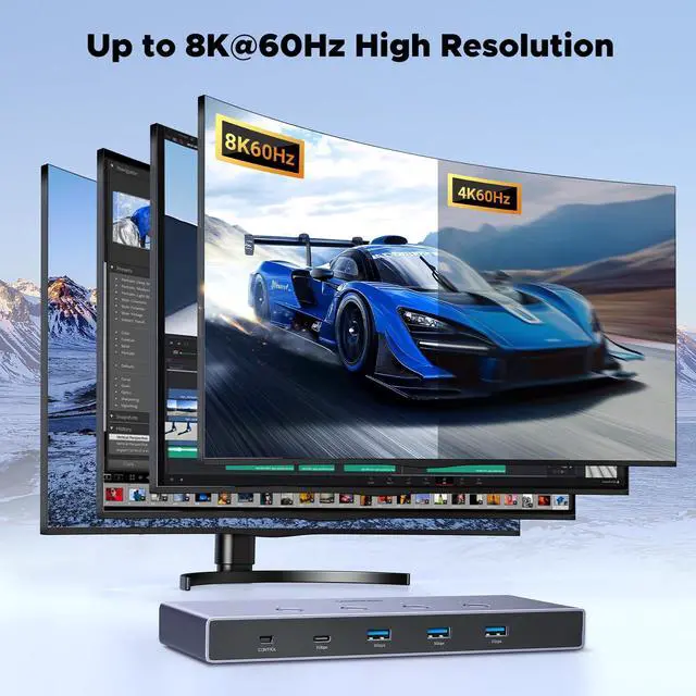 Alt view image 4 of 7 - 8K@60Hz HDMI KVM Switch 4 Computers with 4 USB 3.0 Ports Aluminum KVM Switches Share One Monitor Keyboard Mouse Hard Drives Printer with 4 HDMI Cables, 4 USB Cables and Desktop Controller