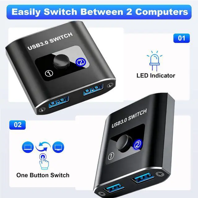 Alt view image 5 of 7 - USB 3.0 Switch, Bi-Directional USB Switch 1 in 2 Out/ 2 in 1 Out, Aluminum USB Switcher 2 Computers Share USB Devices for Printer, Keyboard, Scanner, Mouse - Compatible with Mac/Win/Linux
