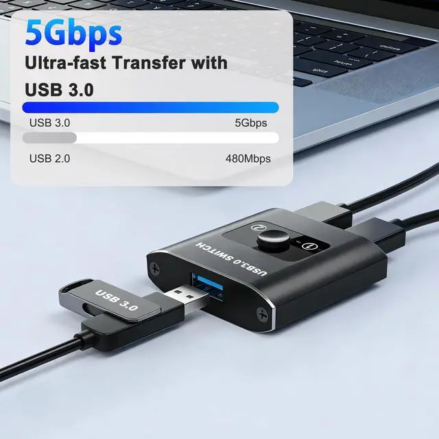 Alt view image 3 of 7 - USB 3.0 Switch, Bi-Directional USB Switch 1 in 2 Out/ 2 in 1 Out, Aluminum USB Switcher 2 Computers Share USB Devices for Printer, Keyboard, Scanner, Mouse - Compatible with Mac/Win/Linux