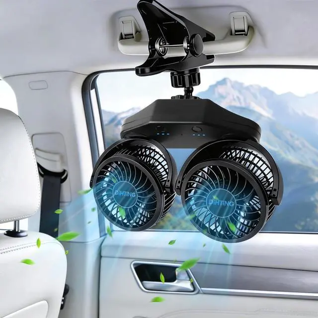 Main image of Battery Powered Clip Car Fans, 3-Speed Dual Head Clip Car Cooling Fan for Backseat, Independent Switches, 360° Rotatable Rechargeable Fans with USB Plug for Vehicles RV SUV Truck Golf Cart Stroller