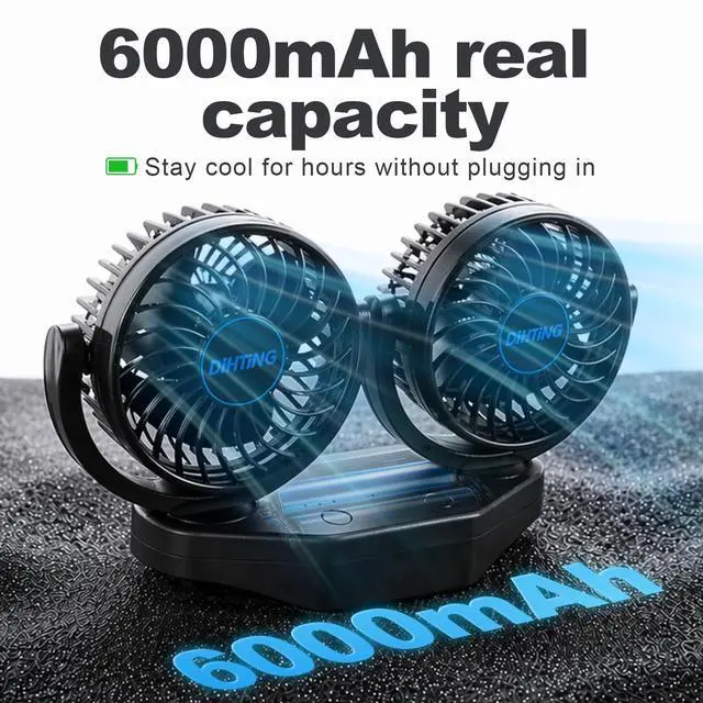Alt view image 5 of 7 - Battery Powered Clip Car Fans, 3-Speed Dual Head Clip Car Cooling Fan for Backseat, Independent Switches, 360° Rotatable Rechargeable Fans with USB Plug for Vehicles RV SUV Truck Golf Cart Stroller