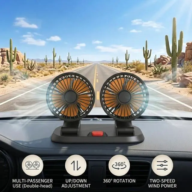 Alt view image 2 of 7 - Portable Fan For Car,Dual Head Car Fans With 2-Speed And 360° Rotation For Rv,Truck,Golf Cart And More (12 Volts, Car Cigarette Lighter)