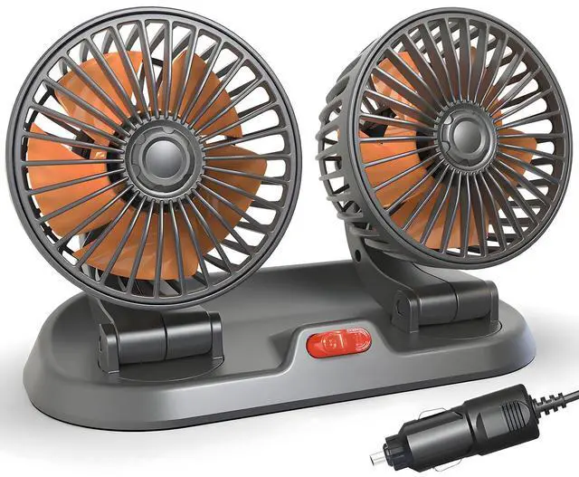 Main image of Portable Fan For Car,Dual Head Car Fans With 2-Speed And 360° Rotation For Rv,Truck,Golf Cart And More (12 Volts, Car Cigarette Lighter)