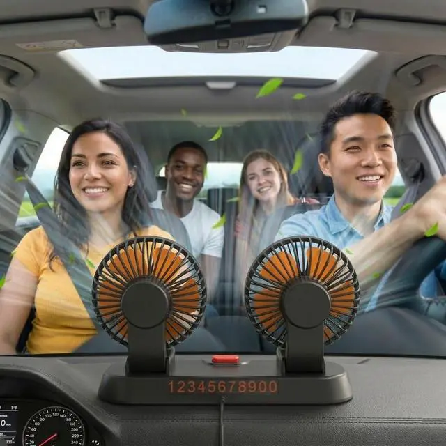 Alt view image 3 of 7 - Portable Fan For Car,Dual Head Car Fans With 2-Speed And 360° Rotation For Rv,Truck,Golf Cart And More (12 Volts, Car Cigarette Lighter)