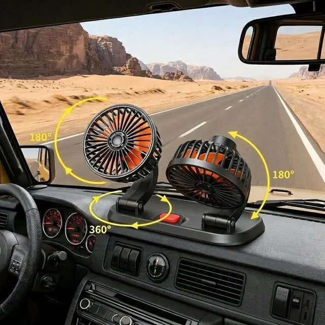 Alt view image 4 of 7 - Portable Fan For Car,Dual Head Car Fans With 2-Speed And 360° Rotation For Rv,Truck,Golf Cart And More (12 Volts, Car Cigarette Lighter)