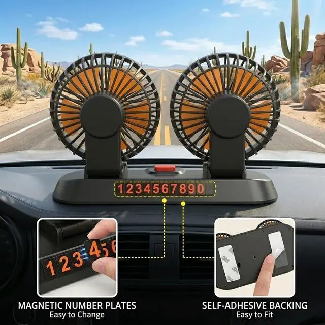 Alt view image 6 of 7 - Portable Fan For Car,Dual Head Car Fans With 2-Speed And 360° Rotation For Rv,Truck,Golf Cart And More (12 Volts, Car Cigarette Lighter)