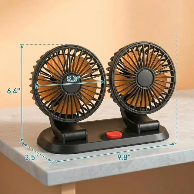 Alt view image 7 of 7 - Portable Fan For Car,Dual Head Car Fans With 2-Speed And 360° Rotation For Rv,Truck,Golf Cart And More (12 Volts, Car Cigarette Lighter)