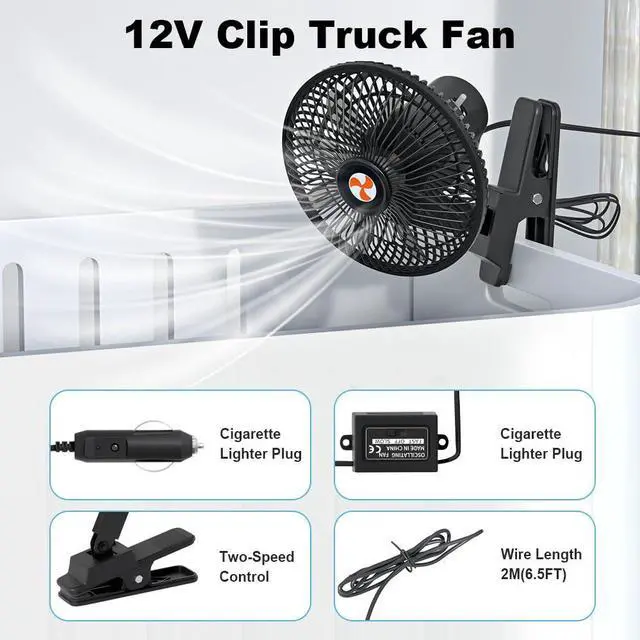 Alt view image 4 of 7 - 12 Volt Oscillating Fan, Portable Car Fan Wide-Bound Cooling Ventilation, Car DC Clip Fan, Truck, RV, Automotive 12v Fan