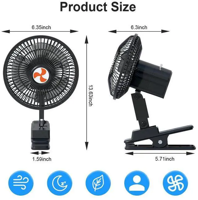 Alt view image 2 of 6 - 12 Volt Oscillating Car Fan, 6" Portable Silent Cooling Air Fan with Clip-on Cigarette Lighter, 360° Rotatable Ventilation, 6FT Cord for Trucks, Cars, RVs, Golf Carts