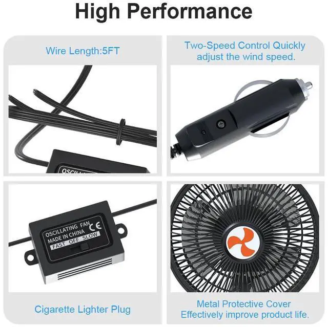 Alt view image 3 of 6 - 12 Volt Oscillating Car Fan, 6" Portable Silent Cooling Air Fan with Clip-on Cigarette Lighter, 360° Rotatable Ventilation, 6FT Cord for Trucks, Cars, RVs, Golf Carts