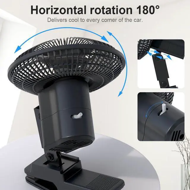 Alt view image 4 of 6 - 12 Volt Oscillating Car Fan, 6" Portable Silent Cooling Air Fan with Clip-on Cigarette Lighter, 360° Rotatable Ventilation, 6FT Cord for Trucks, Cars, RVs, Golf Carts