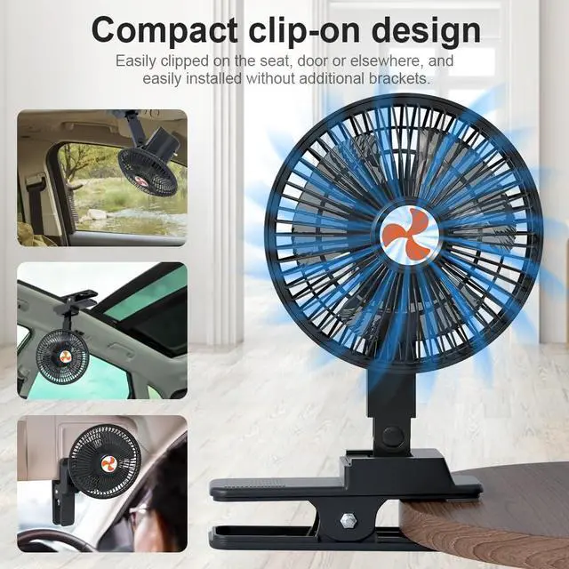 Alt view image 5 of 6 - 12 Volt Oscillating Car Fan, 6" Portable Silent Cooling Air Fan with Clip-on Cigarette Lighter, 360° Rotatable Ventilation, 6FT Cord for Trucks, Cars, RVs, Golf Carts