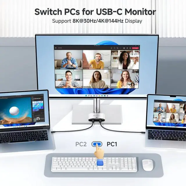 Alt view image 3 of 7 - 20Gbps USB C KVM Switch for 2 Computers, Up to 8K@30Hz on Windows, 4K@60Hz on macOS, 140W PD, for Sharing a USB-C/Thunderbolt 4 Monitor or Dock (Not for Dock with an Attached Cable)