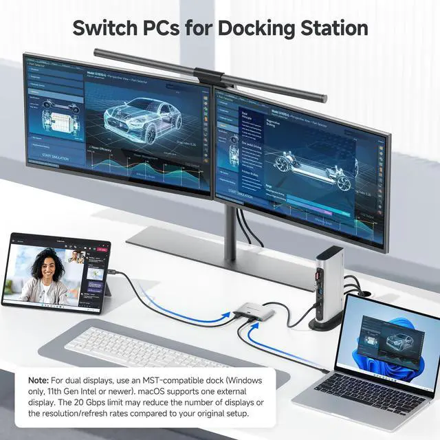 Alt view image 4 of 7 - 20Gbps USB C KVM Switch for 2 Computers, Up to 8K@30Hz on Windows, 4K@60Hz on macOS, 140W PD, for Sharing a USB-C/Thunderbolt 4 Monitor or Dock (Not for Dock with an Attached Cable)