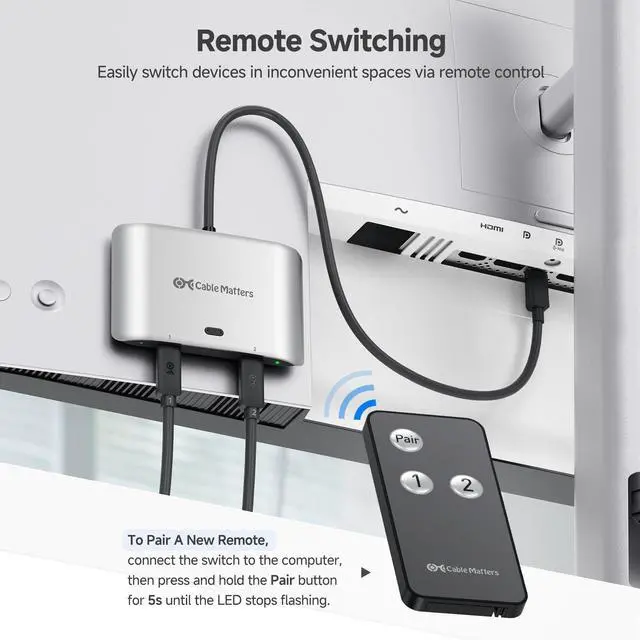 Alt view image 6 of 7 - 20Gbps USB C KVM Switch for 2 Computers, Up to 8K@30Hz on Windows, 4K@60Hz on macOS, 140W PD, for Sharing a USB-C/Thunderbolt 4 Monitor or Dock (Not for Dock with an Attached Cable)