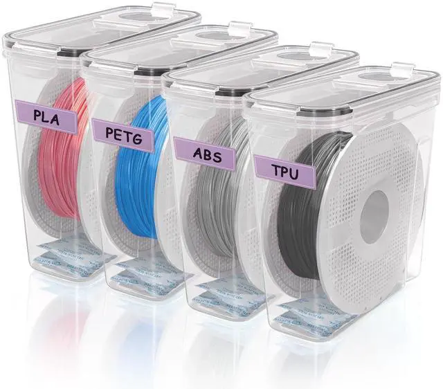 Main image of 3D Printer Filament Storage Box, 4-Pack Dry Box with Reusable Silica Gel Desiccant for 1KG PLA ABS PETG Filament Spools, Prevent Moisture