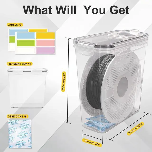 Alt view image 2 of 6 - 3D Printer Filament Storage Box, 4-Pack Dry Box with Reusable Silica Gel Desiccant for 1KG PLA ABS PETG Filament Spools, Prevent Moisture
