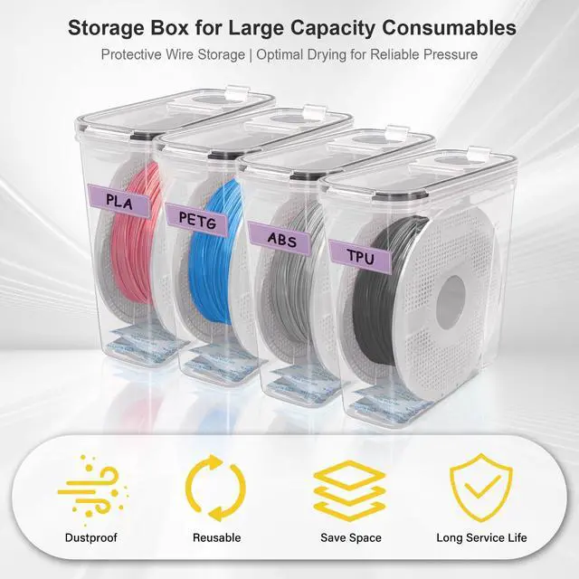 Alt view image 3 of 6 - 3D Printer Filament Storage Box, 4-Pack Dry Box with Reusable Silica Gel Desiccant for 1KG PLA ABS PETG Filament Spools, Prevent Moisture