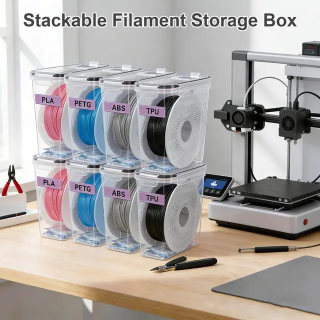 Alt view image 6 of 6 - 3D Printer Filament Storage Box, 4-Pack Dry Box with Reusable Silica Gel Desiccant for 1KG PLA ABS PETG Filament Spools, Prevent Moisture
