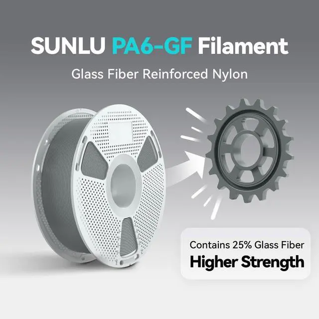 Alt view image 2 of 7 - PA6-GF Glass Fiber Nylon Filament 1.75mm - 25% Glass Fiber Reinforced, High Temp & Corrosion Resistant Engineering Filament, ±0.02mm Accuracy,1KG Spool (Black)