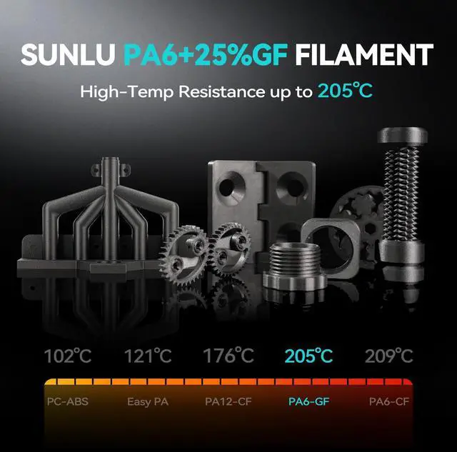 Alt view image 3 of 7 - PA6-GF Glass Fiber Nylon Filament 1.75mm - 25% Glass Fiber Reinforced, High Temp & Corrosion Resistant Engineering Filament, ±0.02mm Accuracy,1KG Spool (Black)