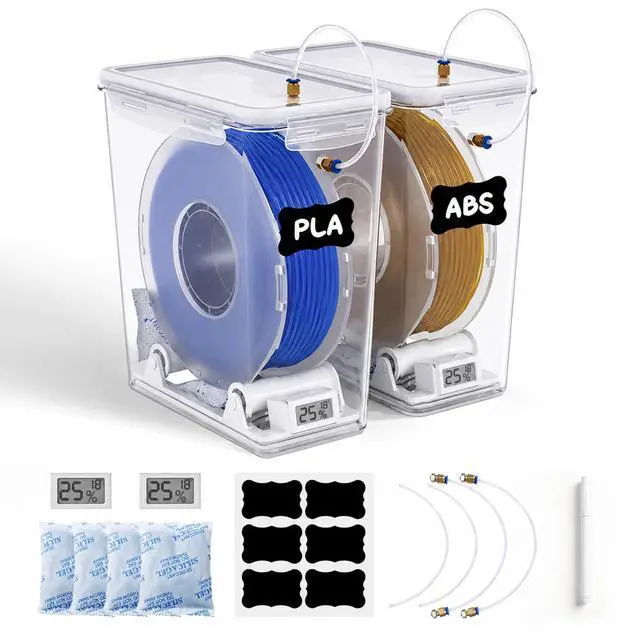 Main image of 3D Printer Filament Storage Box, Airtight Filament Dry Box with Dual Outlets, Hygrometer, Reusable Desiccant & Spool Holders for Continuous Printing Filament Storage and Protection, 5.8L, 2Pack