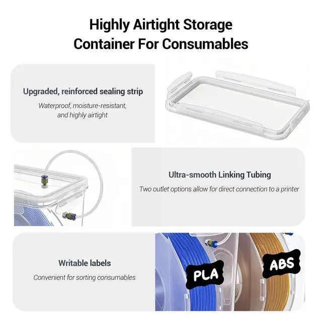Alt view image 4 of 7 - 3D Printer Filament Storage Box, Airtight Filament Dry Box with Dual Outlets, Hygrometer, Reusable Desiccant & Spool Holders for Continuous Printing Filament Storage and Protection, 5.8L, 2Pack
