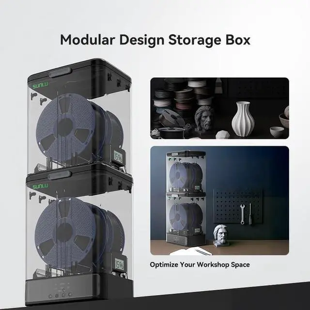Alt view image 4 of 7 - Filament Storage Box - 2 Spool Filament Dry Box for 3D Printer Filament Sealing and Protection, SP2 Dryer Box with PTFE Tube, Compatible with PLA, PETG, ABS, TPU, PA Nylon, PVB 1.75mm 2.85mm