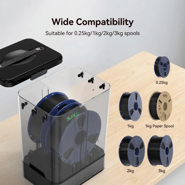 Alt view image 3 of 7 - Filament Storage Box - 2 Spool Filament Dry Box for 3D Printer Filament Sealing and Protection, SP2 Dryer Box with PTFE Tube, Compatible with PLA, PETG, ABS, TPU, PA Nylon, PVB 1.75mm 2.85mm