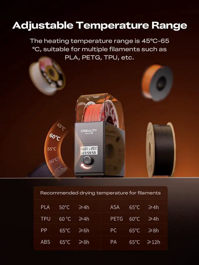 Alt view image 4 of 7 - Filament Dryer Box Pro 2026, SpacePi SE Upgraded 65° PTC Heating with Fan, Dust & Moisture-Proof Storage, 3D Printer Filament Spool Holder, Dehydrator for 1.75mm/2.85mm PLA PETG ABS TPU