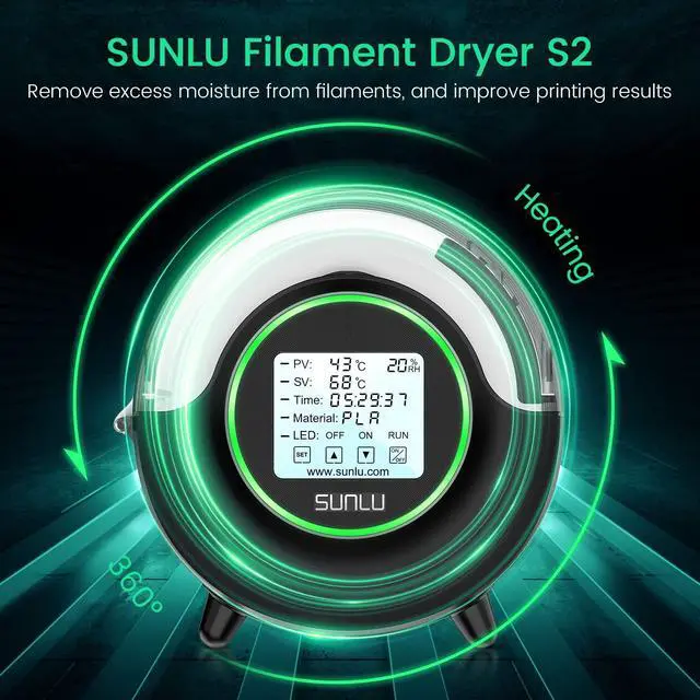 Alt view image 2 of 7 - Official Filament Dryer S2, 70 Max Temperature, Built-in Circulation Fan, 3D Printer Filament Storage Box Filament Dehydrator, Nylon TPU PLA PETG ABS 3D Printer Filament Dryer Box (Black)
