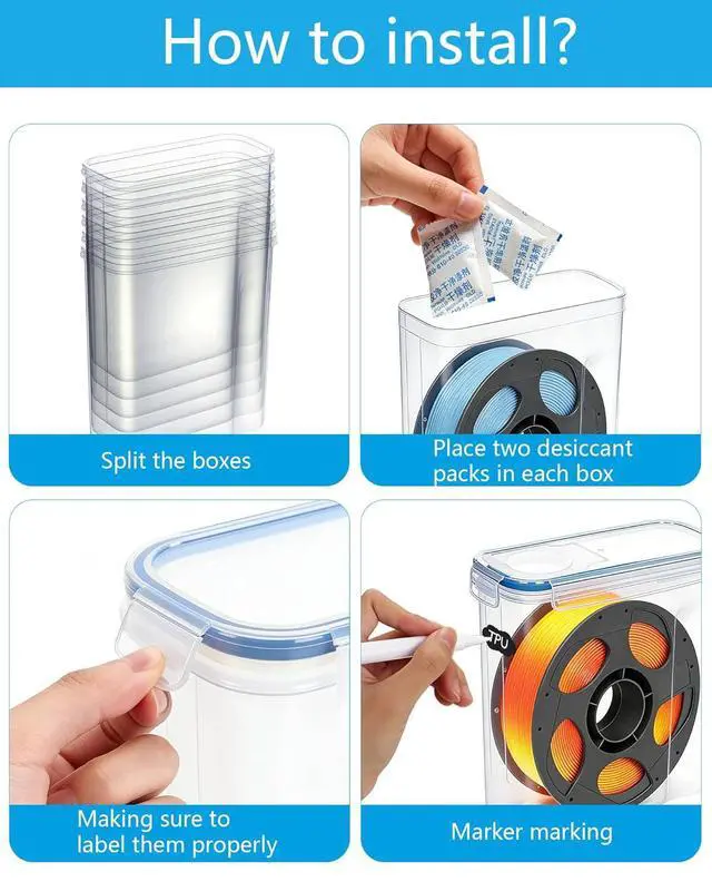 Alt view image 2 of 7 - Filament Storage Box - 6 Pack Filament Storage Container for 3D Printing Filaments, Portable Filament Storage with Desiccants and Label Water-Proof Dust-Proof for 1.75mm Filament