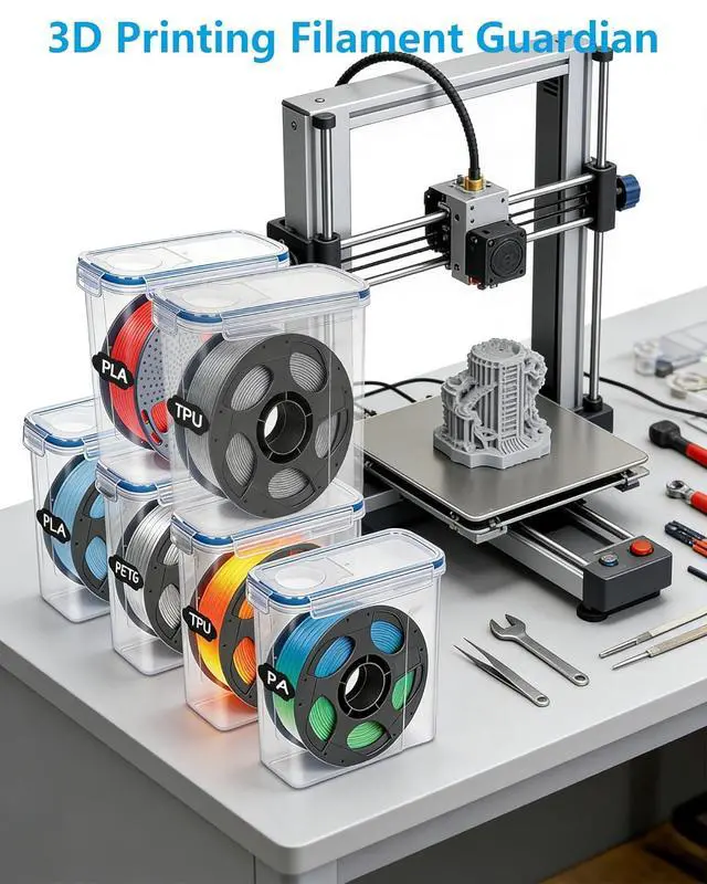 Alt view image 6 of 7 - Filament Storage Box - 6 Pack Filament Storage Container for 3D Printing Filaments, Portable Filament Storage with Desiccants and Label Water-Proof Dust-Proof for 1.75mm Filament